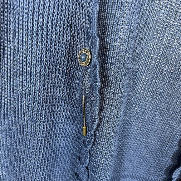 Lauren Ralph Lauren Navy Blue Open Cardigan Womens Sz Medium 100% Linen Crotchet - Picture 5 of 9